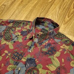 Vintage Structure Shirt Men Medium‎ Button Up Wine Red Paisley Relaxed Loose Y2K